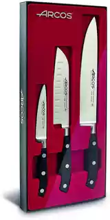 Arcos Serie Riviera, Juego Cuchillos Cocina 3 piezas, 1 Cuchillo Mondador + 1 Santoku + 1 Cuchillo de Chef