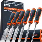 Mejor oferta Presch Juego de cinceles para madera 6 uds. Incl. bolsa - Formones para madera (6mm, 12mm, 18mm, 24mm, 32mm, 36mm) - Juego de cinceles con ángulo de 25 grados - Acabado rectificado