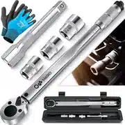 Mejor oferta Masko Llave dinamométrica 6 piezas. Juego 40-210Nm 1/2 ' CV incl. 3 llaves de vaso 17 mm, 19 mm, 21 mm y alargador 125 mm, llave de neumáticos, llave dinamométrica para coches, plata